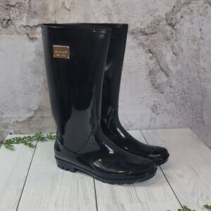 Nicole Miller Rainy Day Shiny Black Waterproof Boots Womens Size 10